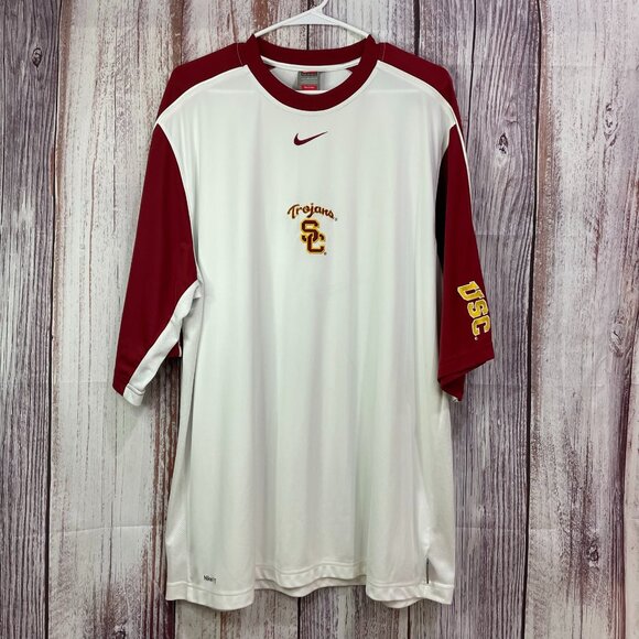 USC Trojans Nike Fit Dry White & Cardinal Short Sleeve Shirt Mens Size XL #5118 - Picture 1 of 11